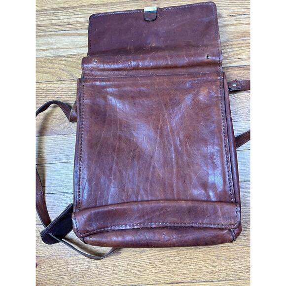 Vintage Burgundy Leather Crossbody Messenger Bag With Divider 11x13" - Picture 3 of 16